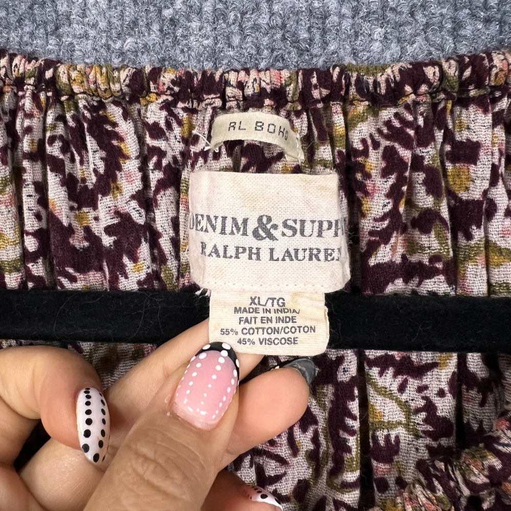 Denim & Supply Ralph Lauren Paisley Peasant Blouse Tassel Top XL - Picture 6 of 7
